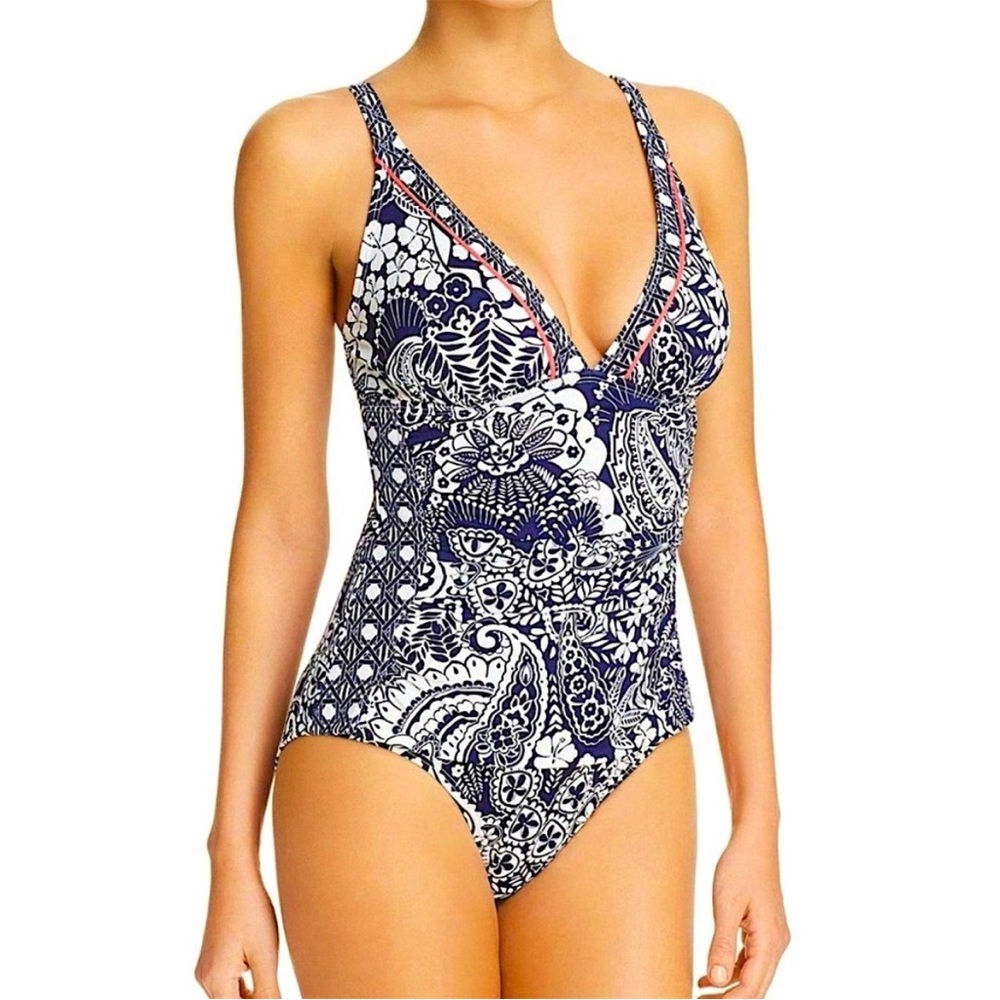 Tommy Bahama Mare Paisley Paradise One Piece Blue White Pink Swimsuit Size 8